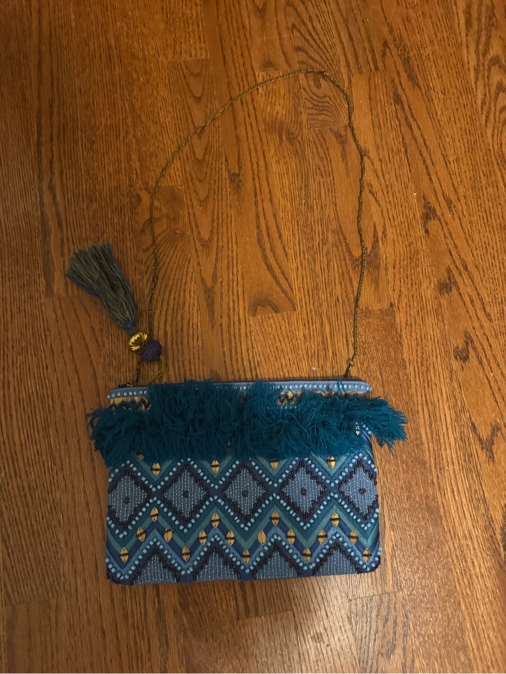 Steven By Steve Madden Teal Beaded Fringe Clutch Bag